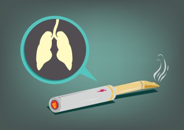 Akciğerler ve e-suyu buharı ile Elektronik Puro Sigara cihazı vektör. Kullanılabilir Küçük Resim.