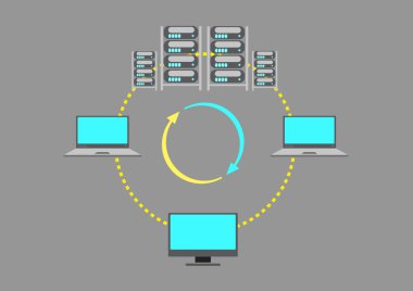 A Server Farm or  Web Data center concept. Editable Clip Art. clipart