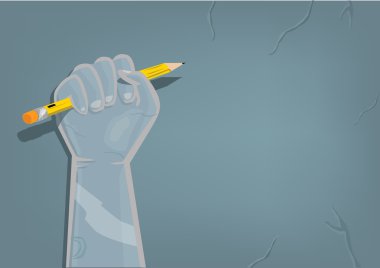 Gri arka planda boş alan ile Kalem ile Havada Fist. Kullanılabilir Küçük Resim.