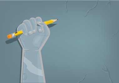 Fist on Air with Pencil with empty space on gray background. Editable Clip Art. clipart