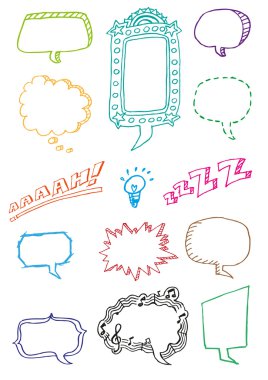 El çizilmiş Konuşma Kabarcıklar ve Komik Duygu Balonları Doodle Vektör. Kullanılabilir Küçük Resim.