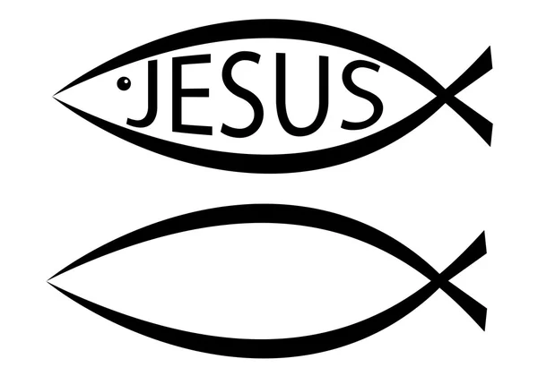 Christianity's Ichthys Fish symbol blank and with Jesus text on white Editable Clip art. — Stock Vector