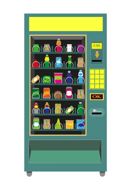 Groene verkoopautomaat geïsoleerd op witte achtergrond. Bewerkbare clip art. — Stockvector