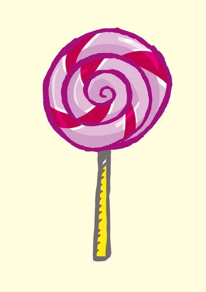 Lollipop Doodle dibujado a mano. Aislado sobre un fondo amarillo. Clip de arte editable . — Vector de stock