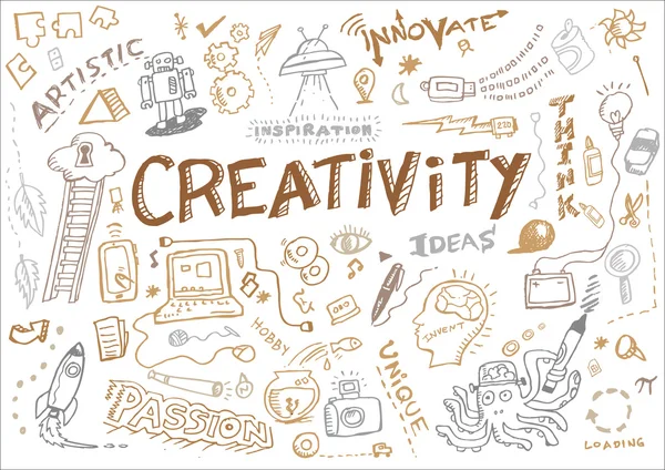 Yaratıcılık ve Yenilik Doodle Toplama Vektör. Kullanılabilir Küçük Resim.