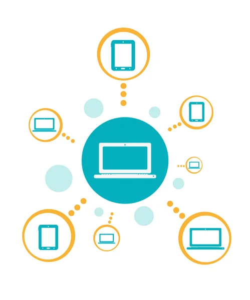 Konzept für soziale Netzwerke. Gadget Synchronisierung und Datenübertragung. editierbare Clip-Art. — Stockvektor