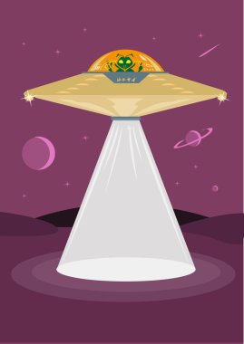 Strange Alien Pilots bir Uçan Daire. Eps10 Editable Clip Art.