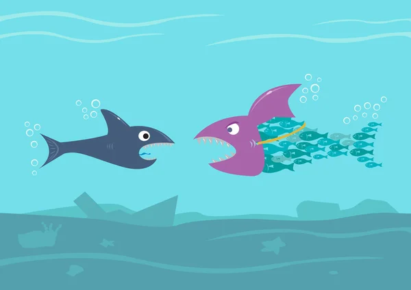 Hai-Attacke als Tarnung. Stärke in Zahlen oder Teamwork. editierbare Clip-Art. — Stockvektor