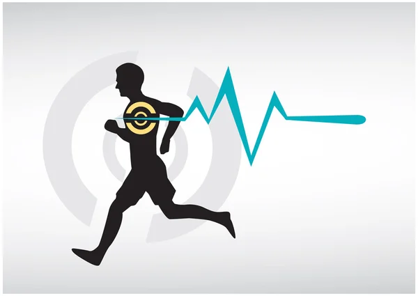 Running Man Heartbeat Monitor Vector. Clip de arte editable . — Archivo Imágenes Vectoriales