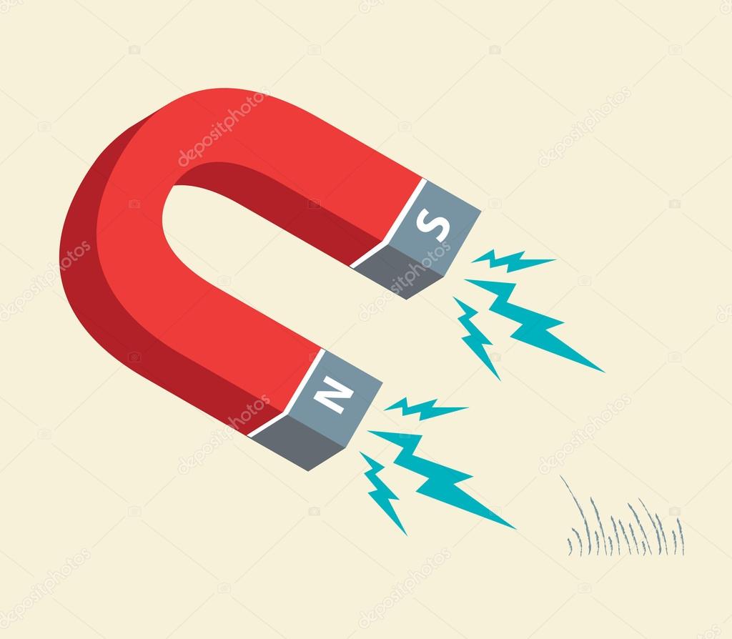 Clipart Horseshoe attracts iron filings. Illustration