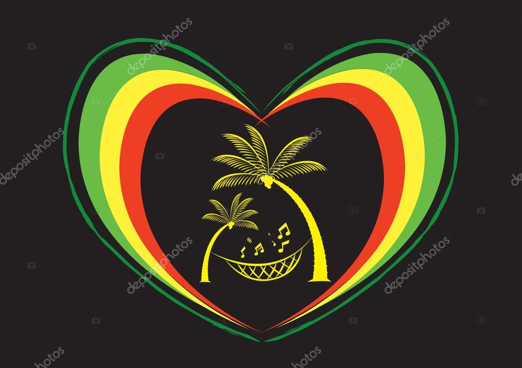 Reggae colors and symbol with a beach and musical motif