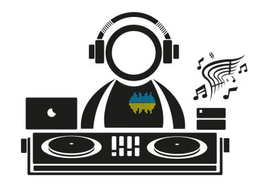 Dj bir remixleme güverte izole simgesi üzerinde müzik çalıyor. Vektör İllüstrasyon. Esp10 Editable Clip Art.