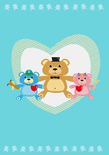 Padre Orso con Bambini Orso dai cuori rossi. EPS10 Vector. Clip Art modificabile . — Vettoriale Stock