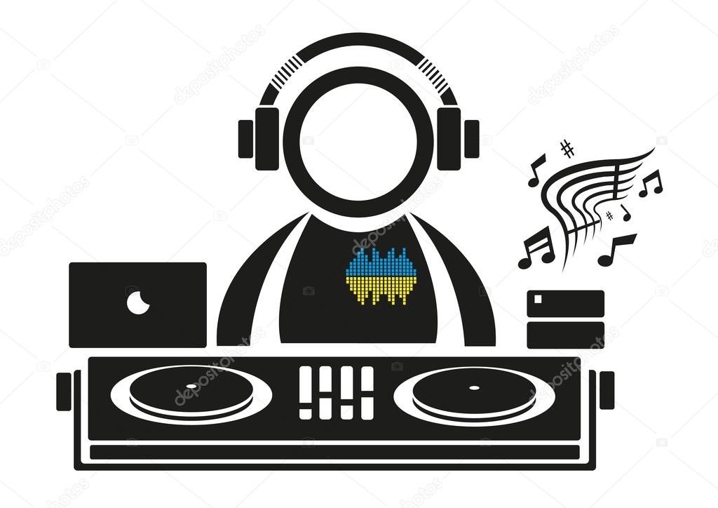 Music comes out from a Remixing Deck of a DJ in a headphone and using laptop