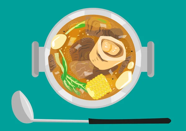 Bulalo ist ein einheimisches Rindfleischgericht der Philippinen, das normalerweise aus Knochenmark, Mais, Gemüse, Kartoffeln und Rindfleischschrumpfen hergestellt wird. editierbare Clip-Art. — Stockvektor