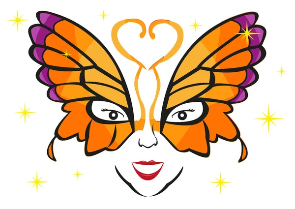 Señora con una máscara de mariposa de lujo. Clip arte editable . — Vector de stock