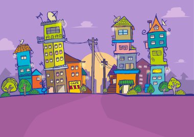 Uykulu şehir stilize Doodle sanatı