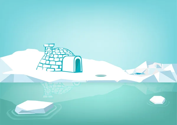 Eskimo Igloo Home et icebergs. Clip Art modifiable . — Image vectorielle