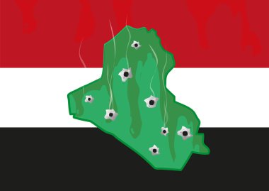 Irak harita ve renkleri kurşun deliği ile. 