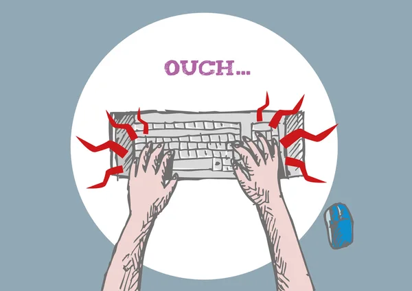 Wrist Pain while Typing. Editable Clip Art. — 图库矢量图片