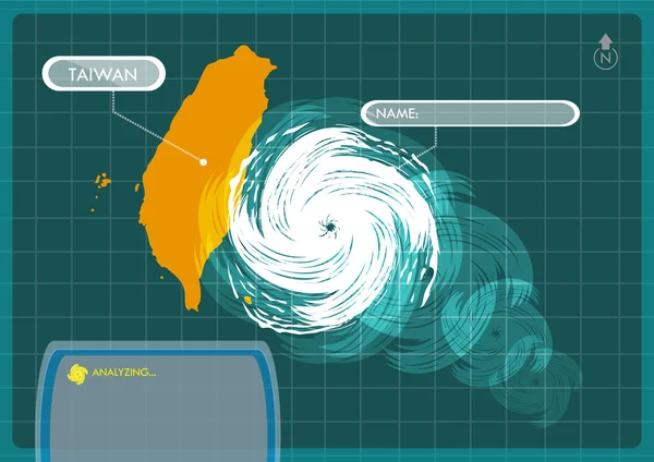 Taiwan Map with Eye of Typhoon — Stock Vector