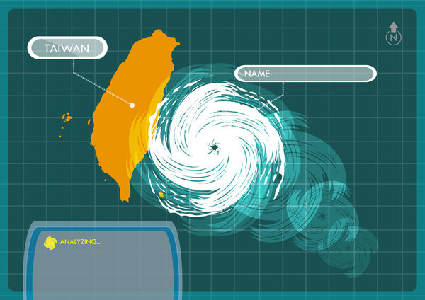 Taiwan Map with Eye of Typhoon