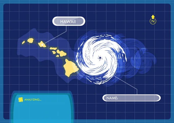 Havajské ostrovy mapa s okem Typhoon — Stockový vektor