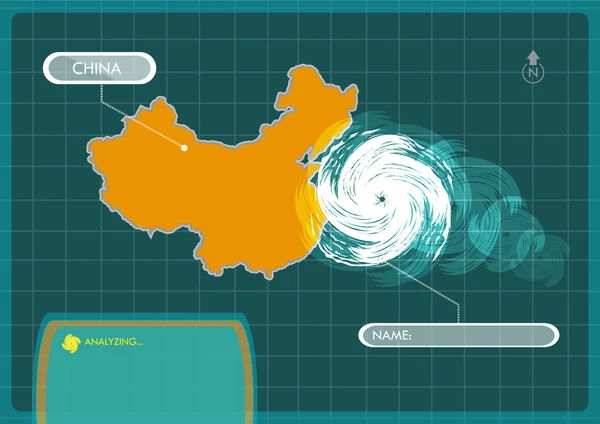台風の目と中国の地図 — ストックベクタ