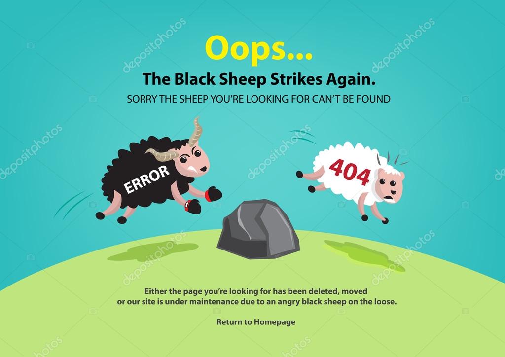 Page not found, 404 error. Black sheep chasing white sheep concept. Editable Clip Art. Stock Vector Image by ©crystaleyemedia #116907204 Page not found, 404 error. Black sheep chasing white sheep concept. Editable Clip Art. Stock Vector Image by ©crystaleyemedia #116907204