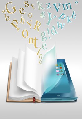 Açık kitap ve bilgisayar tablet