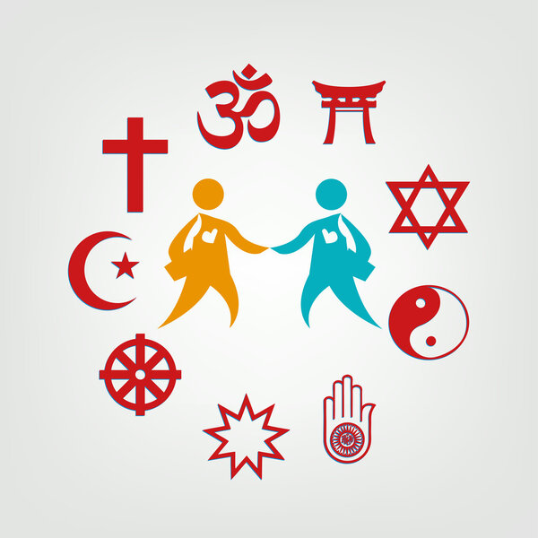 Interfaith Dialogue illustration. Religions Unite as One. Editable Clip Art.