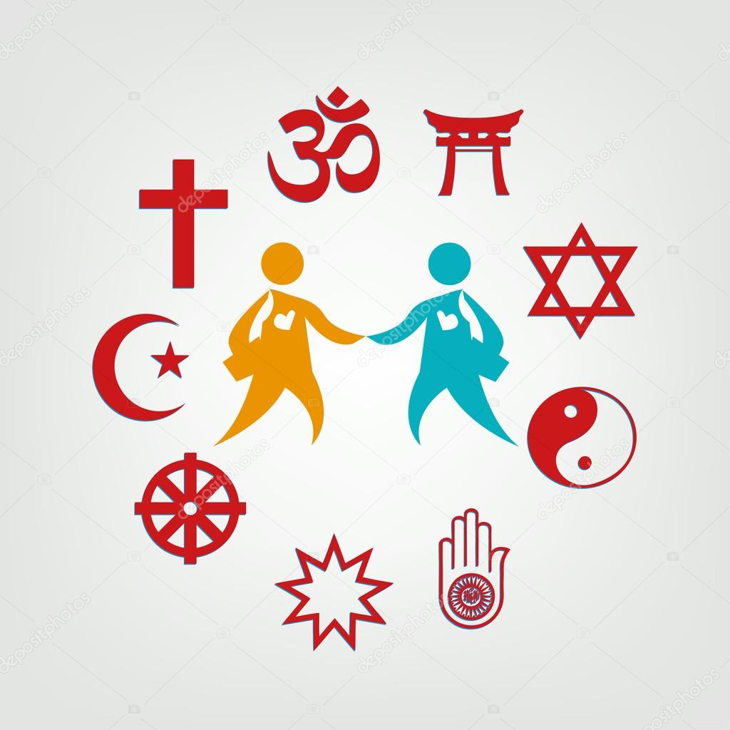 Interfaith Dialogue illustration. Religions Unite as One. Editable Clip Art.