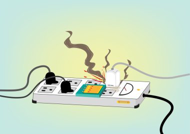 Elektriksel güvenlik standart kavramı. Patlayan elektrik kablosu. Düzenlenebilir küçük resim.