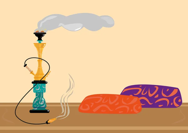 Zona de fumadores recreativa tradicional de Sisha. Arte plano Clip Art editable . — Vector de stock