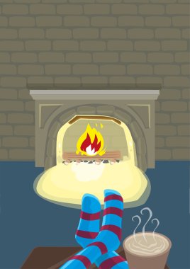 Staying Indoor with Fireplace during Winter Season. Editable Clip Art. clipart