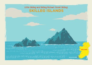 İki ada Skellig Michael veya büyük Skellig ve ülke Kerry, İrlanda için küçük Skellig. Düzenlenebilir küçük resim.