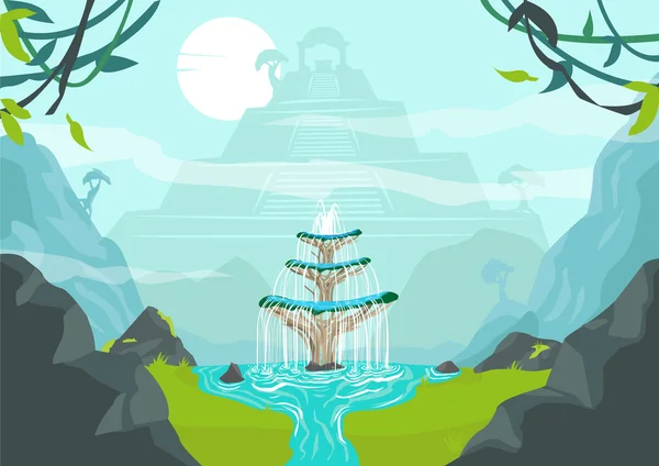 A Lost City with Fountain of Youth ou Elixir of Life. Clip Art modifiable . — Image vectorielle