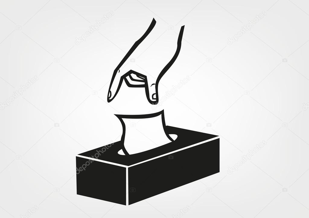 A Hand Gets a Tissue from a Box. Editable Clip Art.