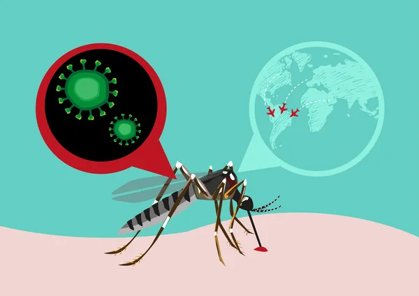 Zika 바이러스 발생 및 여행 경고 개념입니다. 편집 가능한 클립 아트. — 스톡 벡터