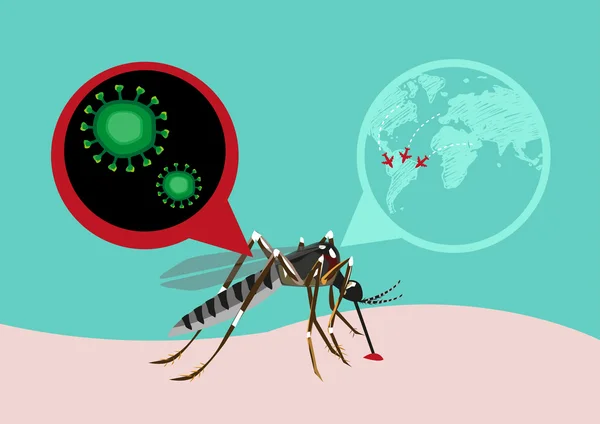 Zika Virus focolaio e concetto di avviso di viaggio. Clip art modificabile . — Vettoriale Stock