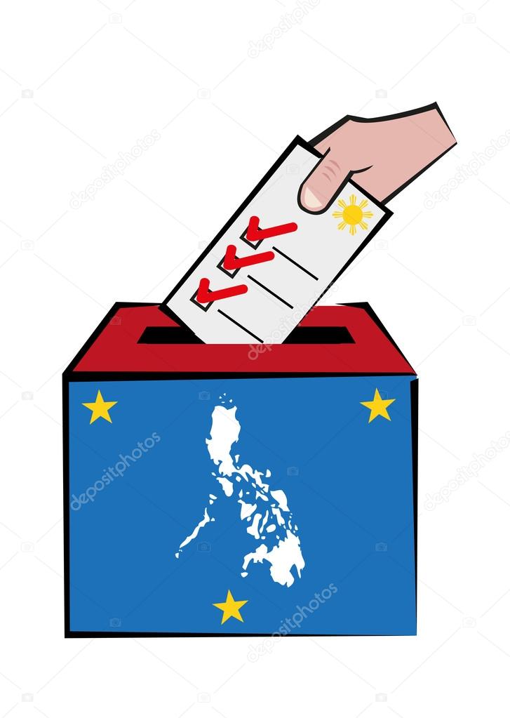 Philippines Election Concept with Map and Voters Hand on Ballot Box. Editable Clip Art.