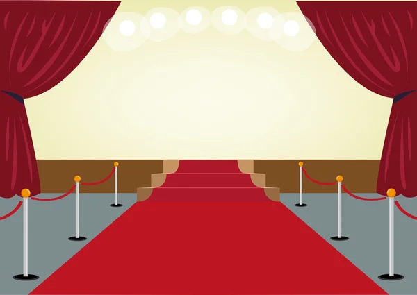 Tapis rouge vers une scène avec des cadres rideaux rouges. Clip Art modifiable . — Image vectorielle