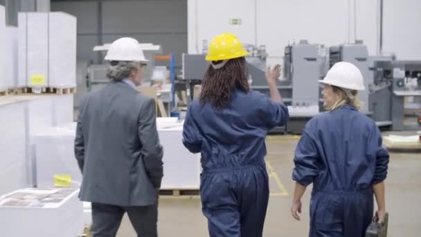 Equipo diverso del dueño, inspector e ingeniero de la fábrica — Vídeos de Stock