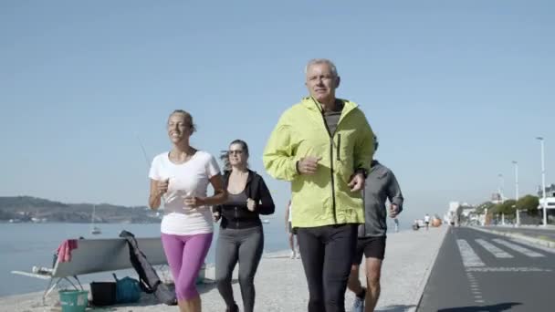 Joggeurs seniors actifs courant sur la promenade — Video