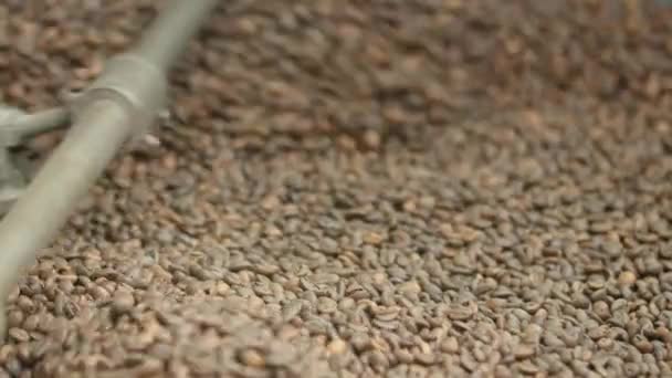 Крупним планом смажені кавові зерна змішування на механізм прядіння — стокове відео