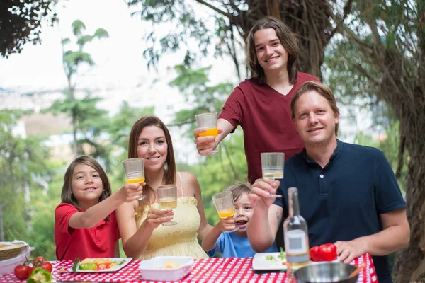 Портрет счастливой улыбающейся семьи на пикнике — стоковое фото