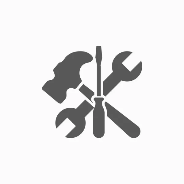 Значок Инструмента Вектор Молотка Вектор Гаечного Ключа Вектор Отвертки Фиксированная — стоковый вектор