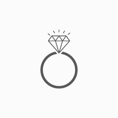 Elmas yüzük ikonu, yüzük ikonu, elmas illüstrasyon, nikah yüzüğü vektörü