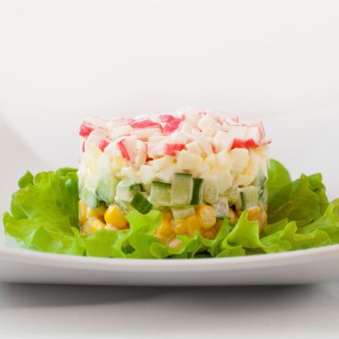 Salata yengeç ve Mısır, yakın çekim