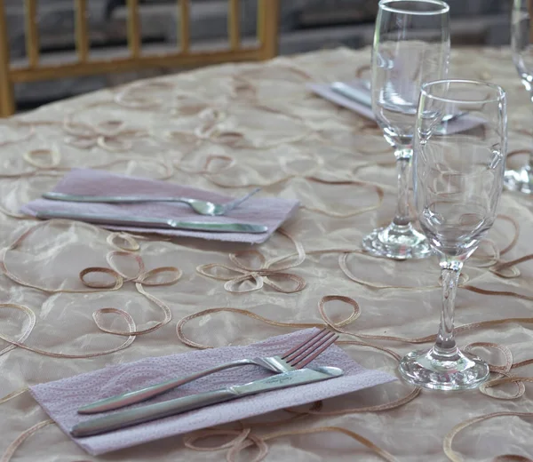 Cubiertos Para Comer Encima Una Servilleta Con Vaso — Foto de Stock